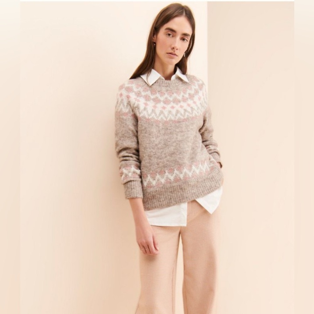 RD Style Beige Pink White Fair Isle Pullover Sweater Women's Size Medium